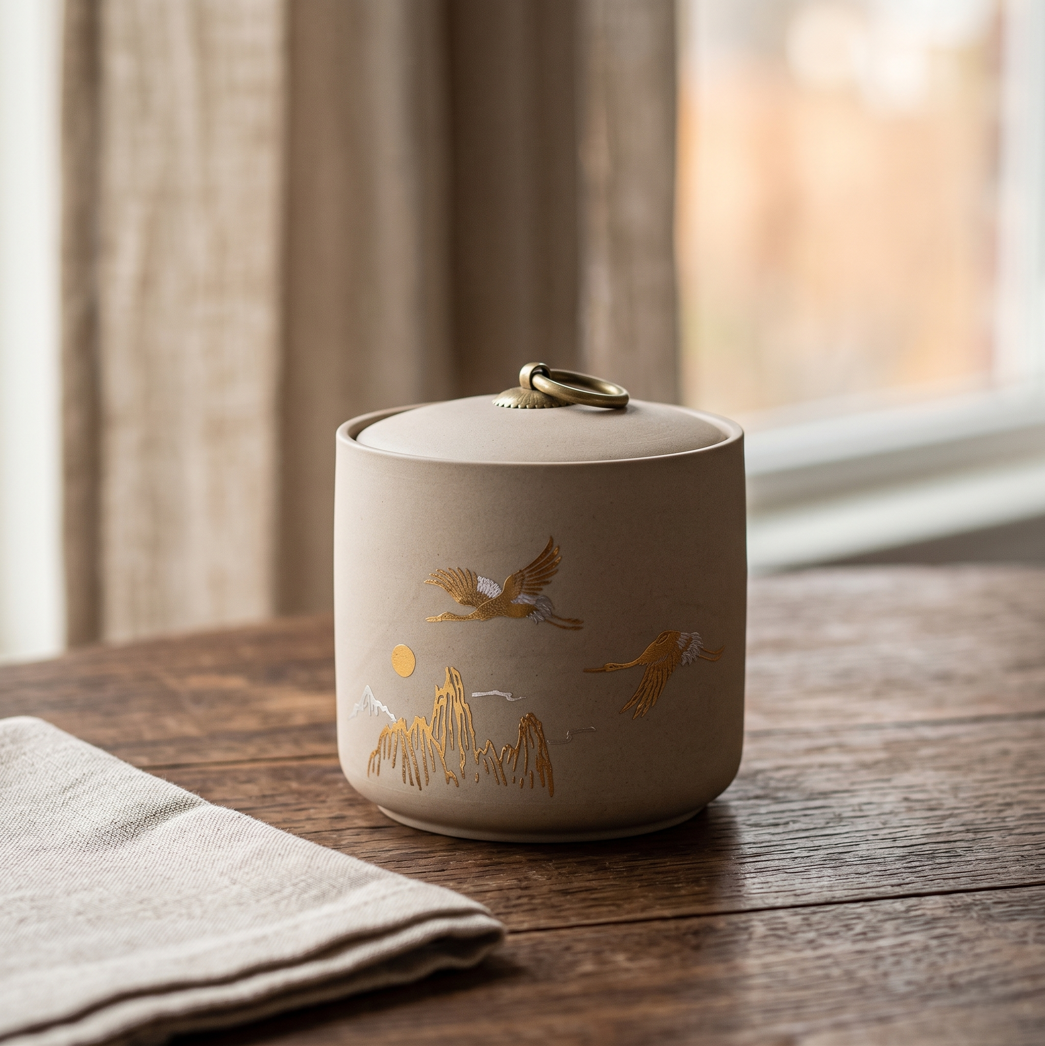 Boite a the asie blanche dore montagnes oiseaux