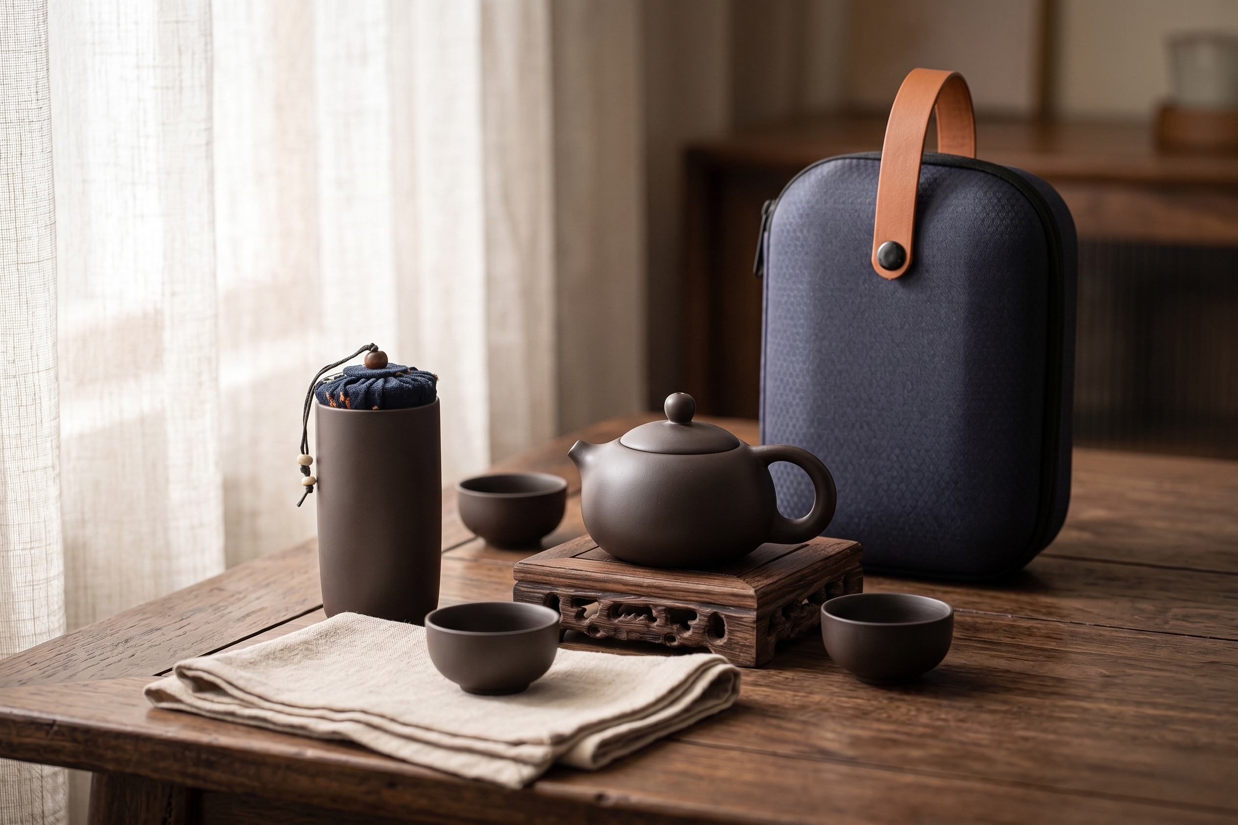 Service à thé Gong Fu de voyage en argile violette — Théière & tasses portables