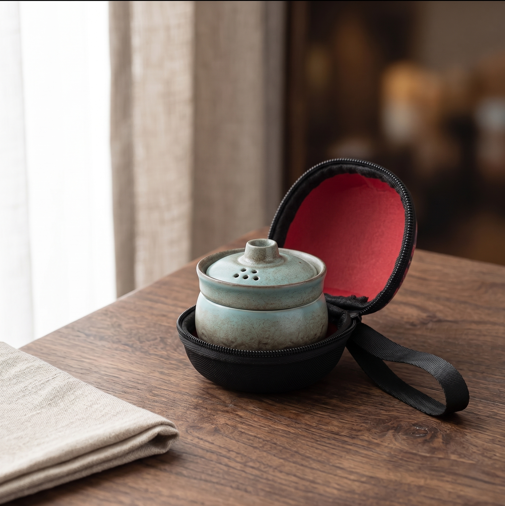 Kit de voyage thé ultra-léger en céramique — Tasse solo avec étui