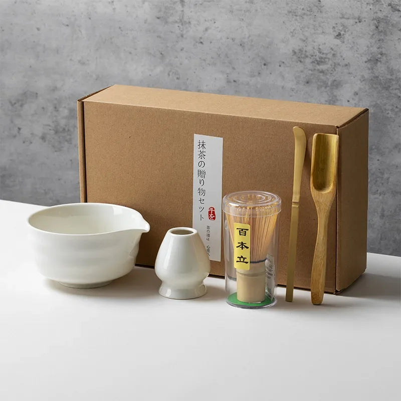 Traditional Matcha ceramic & bamboo set — 4, 5 or 6 pieces