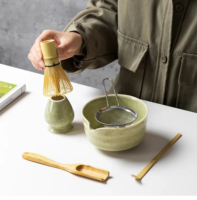 Coffret Matcha traditionnel en céramique & bambou — 4, 5 ou 6 pièces