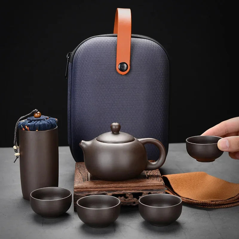Service à thé Gong Fu de voyage en argile violette — Théière & tasses portables