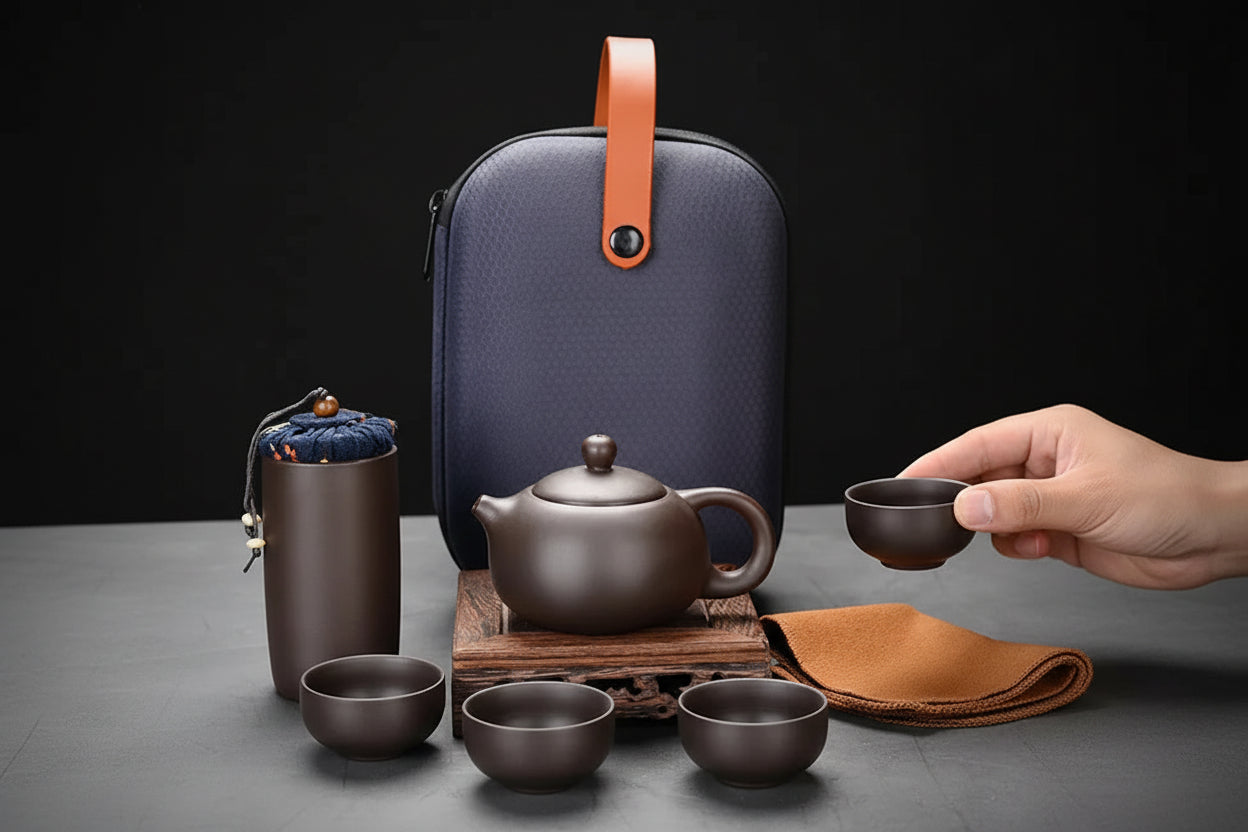 Service à thé Gong Fu de voyage en argile violette — Théière & tasses portables