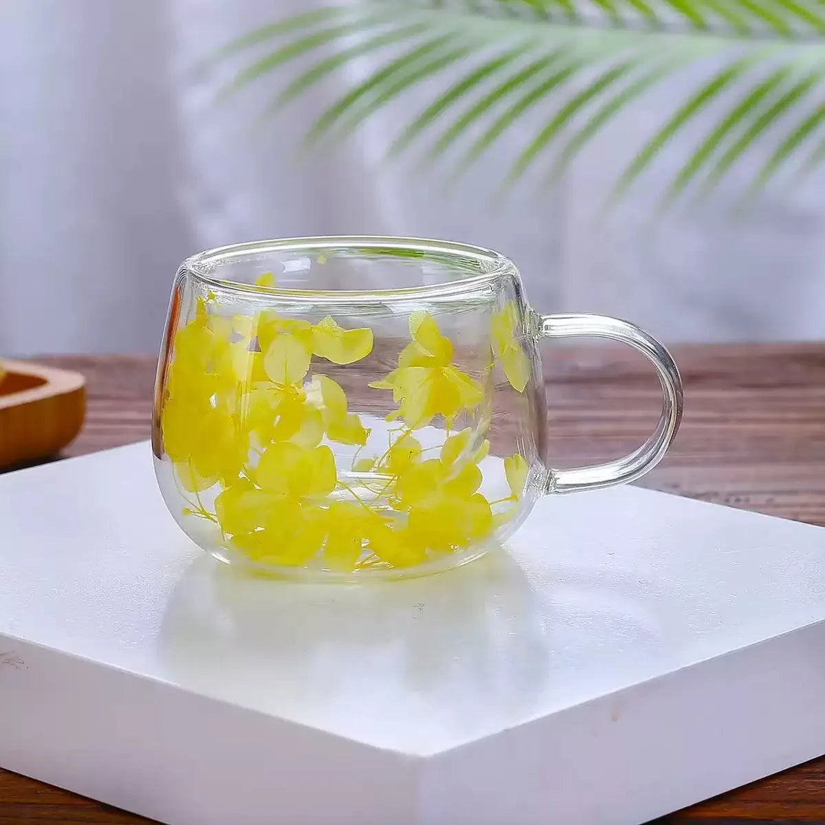 Tasse double paroi en verre avec fleurs séchées — 350ml, 6 styles