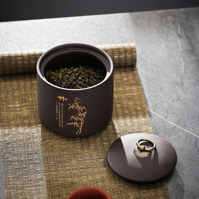 Petite boîte à thé en argile violette — Pot hermétique anti-humidité