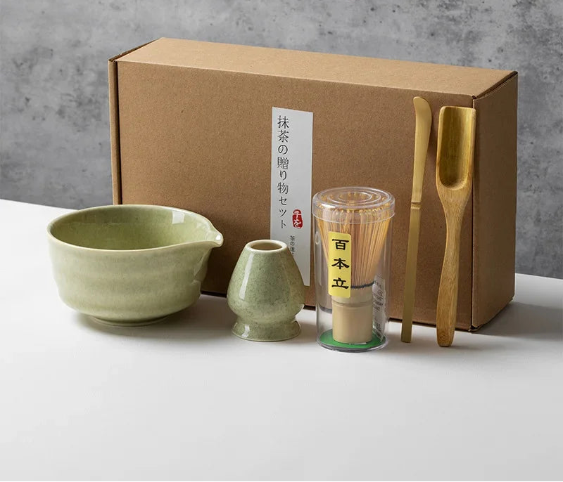 Coffret Matcha traditionnel en céramique & bambou — 4, 5 ou 6 pièces