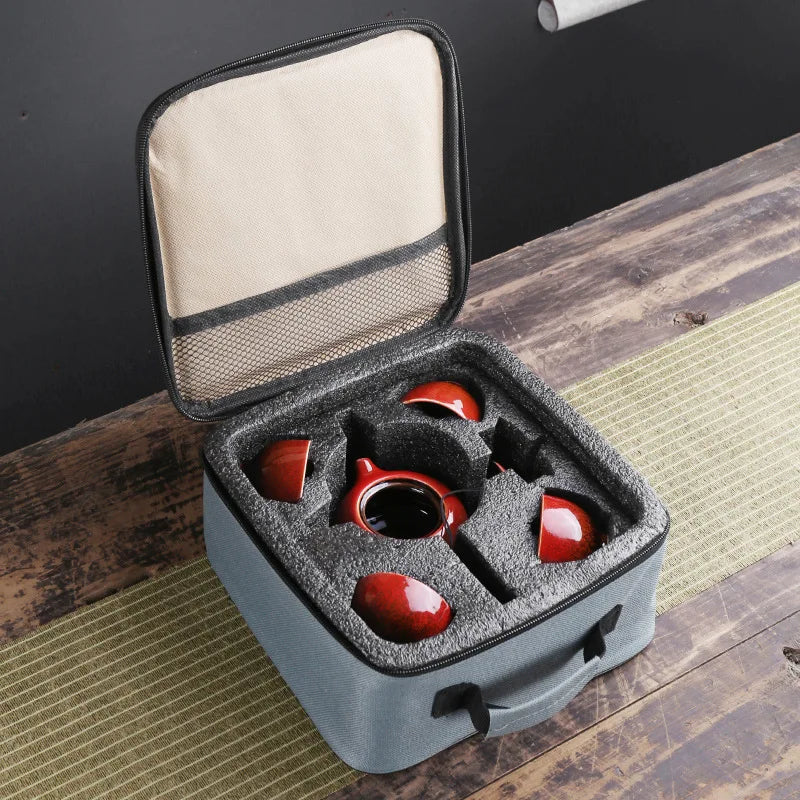 Service à thé Gong Fu en porcelaine — Coffret voyage 4 tasses & théière