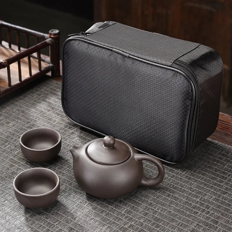 Service à thé Gong Fu de voyage en argile violette — Théière & tasses portables
