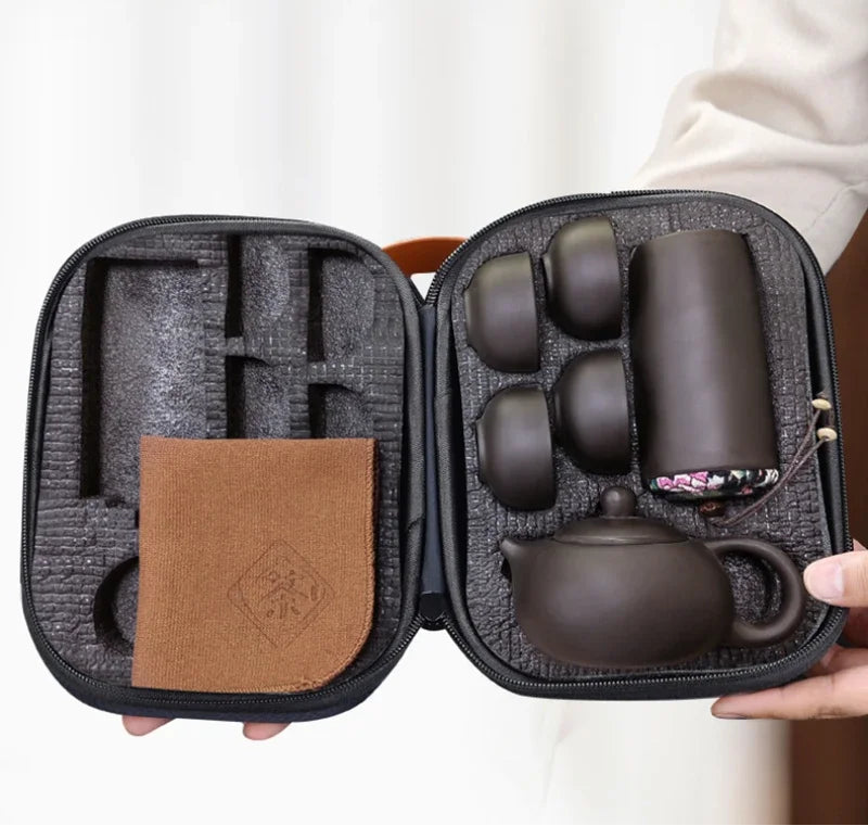 Service à thé Gong Fu de voyage en argile violette — Théière & tasses portables