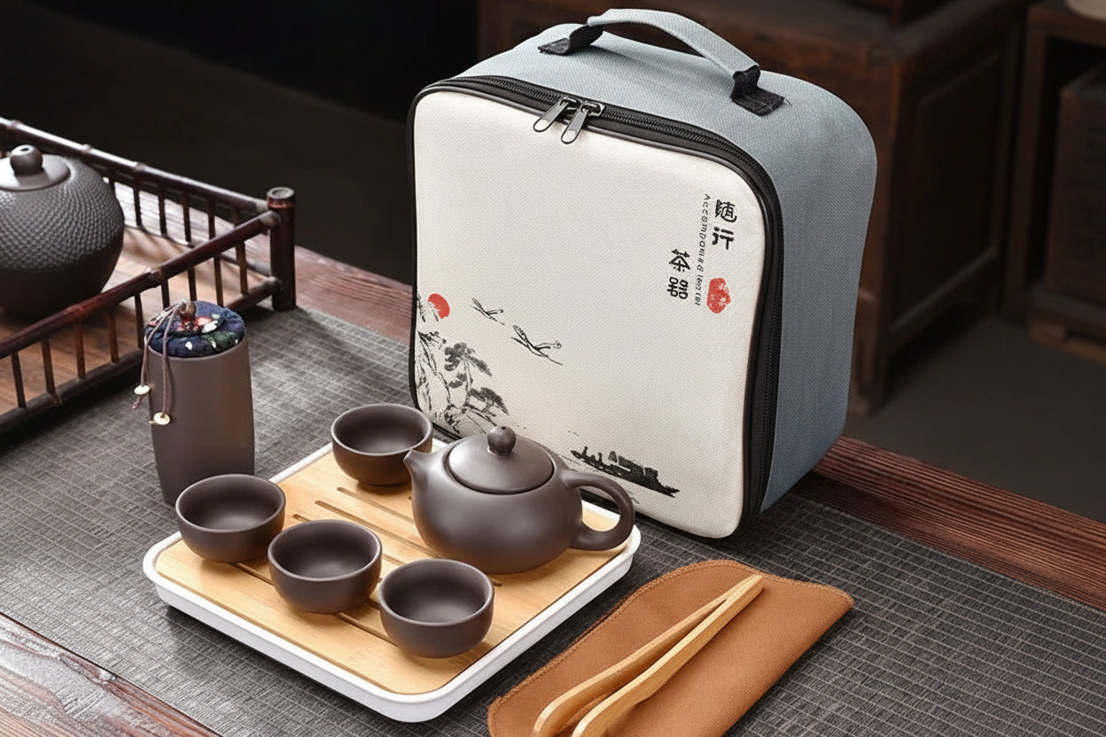 Service à thé Gong Fu de voyage en argile violette — Théière & tasses portables