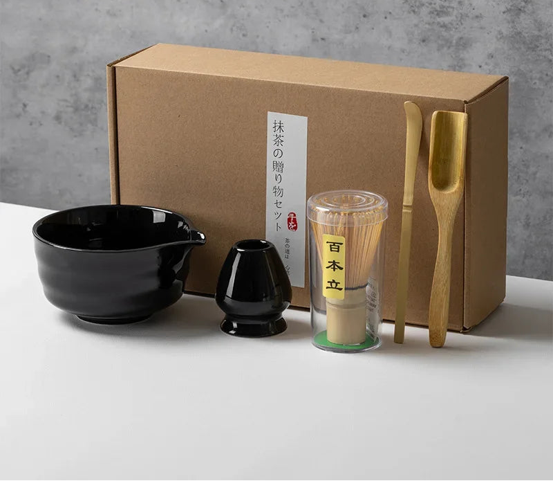 Coffret Matcha traditionnel en céramique & bambou — 4, 5 ou 6 pièces