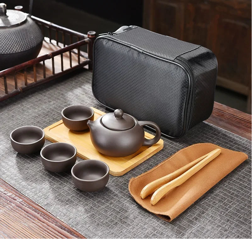 Service à thé Gong Fu de voyage en argile violette — Théière & tasses portables
