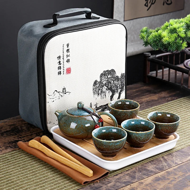 Service à thé Gong Fu en porcelaine — Coffret voyage 4 tasses & théière