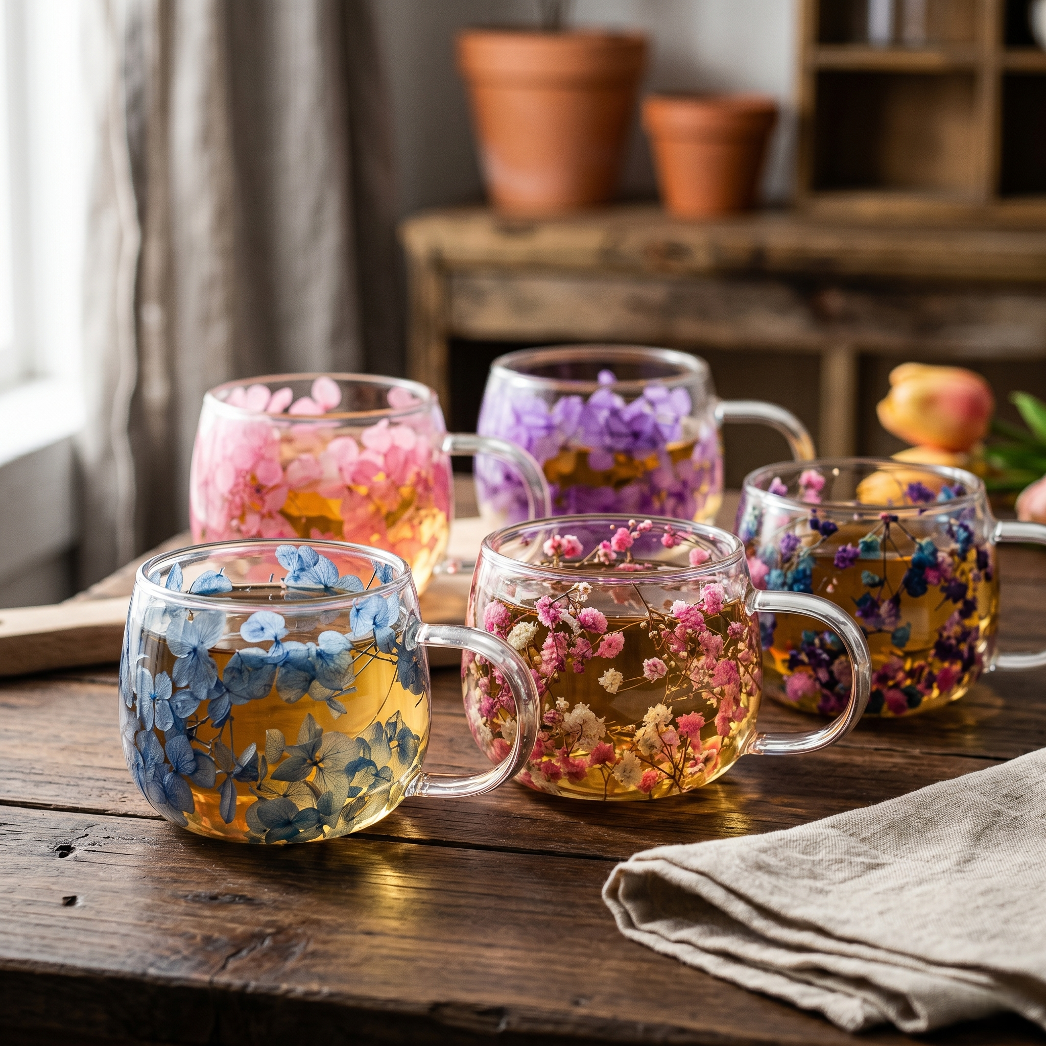 5 tasse a the fleuries 